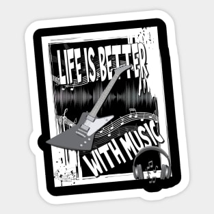 Life Is Better With Music Notes Guitar Headphone Graphics Sticker